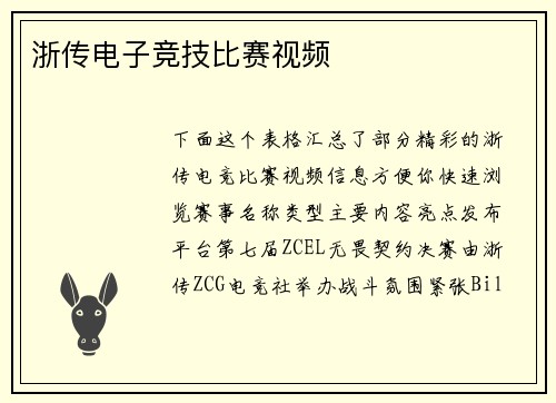 浙传电子竞技比赛视频